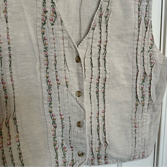 VTG Y2K Tantrums Embroidered Floral Linen Cotton Vest-M-Cottagecore Boho Soft - Picture 3 of 10